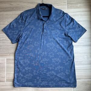Travis Mathew Blue Floral Print Golf Stretch Pima Blend Polo Shirt Size XXL